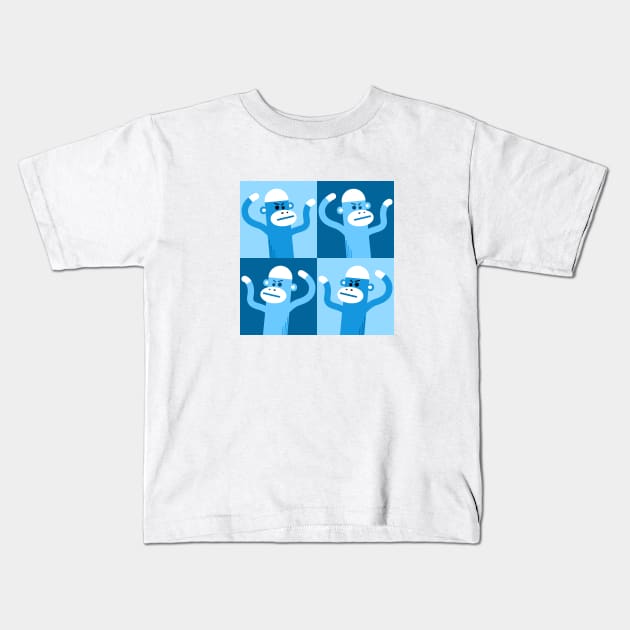 Sock monkey swarm blue Kids T-Shirt by Raging Sockmonkey